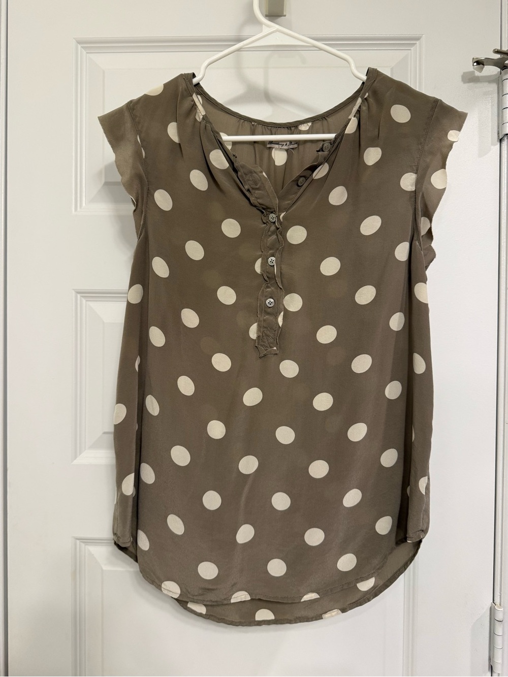 Taupe Polka Dot Cap-Sleeve Blouse